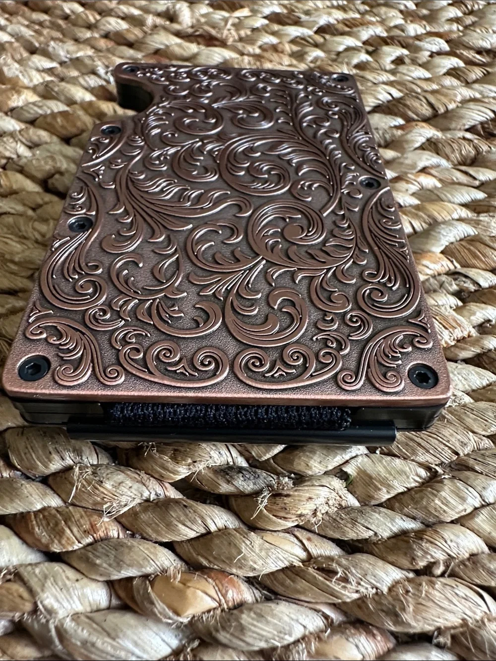 Engraved Copper-Tone Slim Card Wallet - Men's Accessory